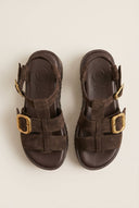 TFP - Flatform Sandals Side Buckle - Dark Brown Suede