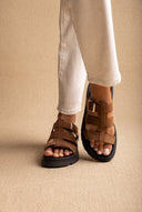 TFP - Flatform Sandals Side Buckle - Mocha Suede