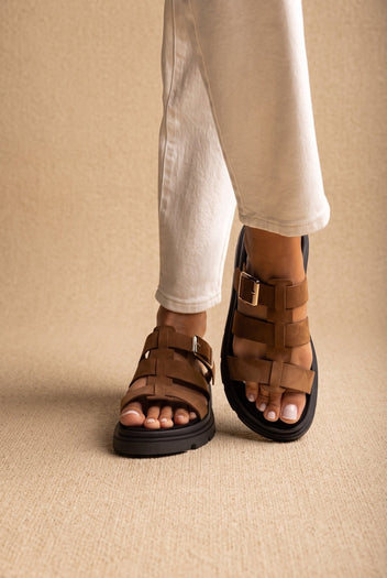 TFP - Flatform Sandals Side Buckle - Mocha Suede