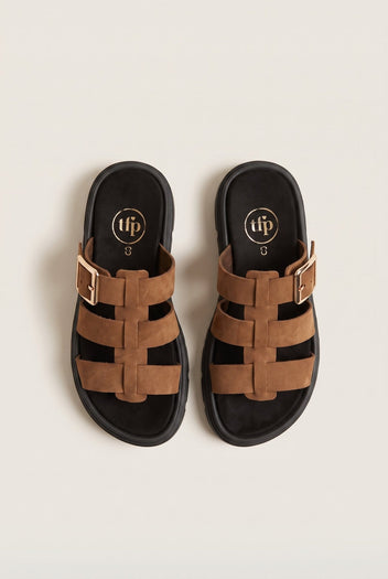 TFP - Flatform Sandals Side Buckle - Mocha Suede