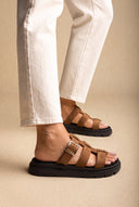 TFP - Flatform Sandals Side Buckle - Mocha Suede