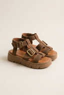 TFP - Flatform Sandals Side Buckle - Taupe Suede