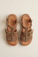 TFP - Flatform Sandals Side Buckle - Taupe Suede