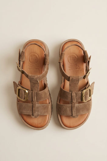 TFP - Flatform Sandals Side Buckle - Taupe Suede
