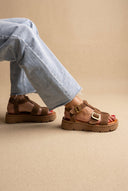 TFP - Flatform Sandals Side Buckle - Taupe Suede