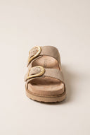 RAGAZZA - Flatform Sandals Statement Buckle - Beige Suede