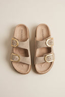 RAGAZZA - Flatform Sandals Statement Buckle - Beige Suede