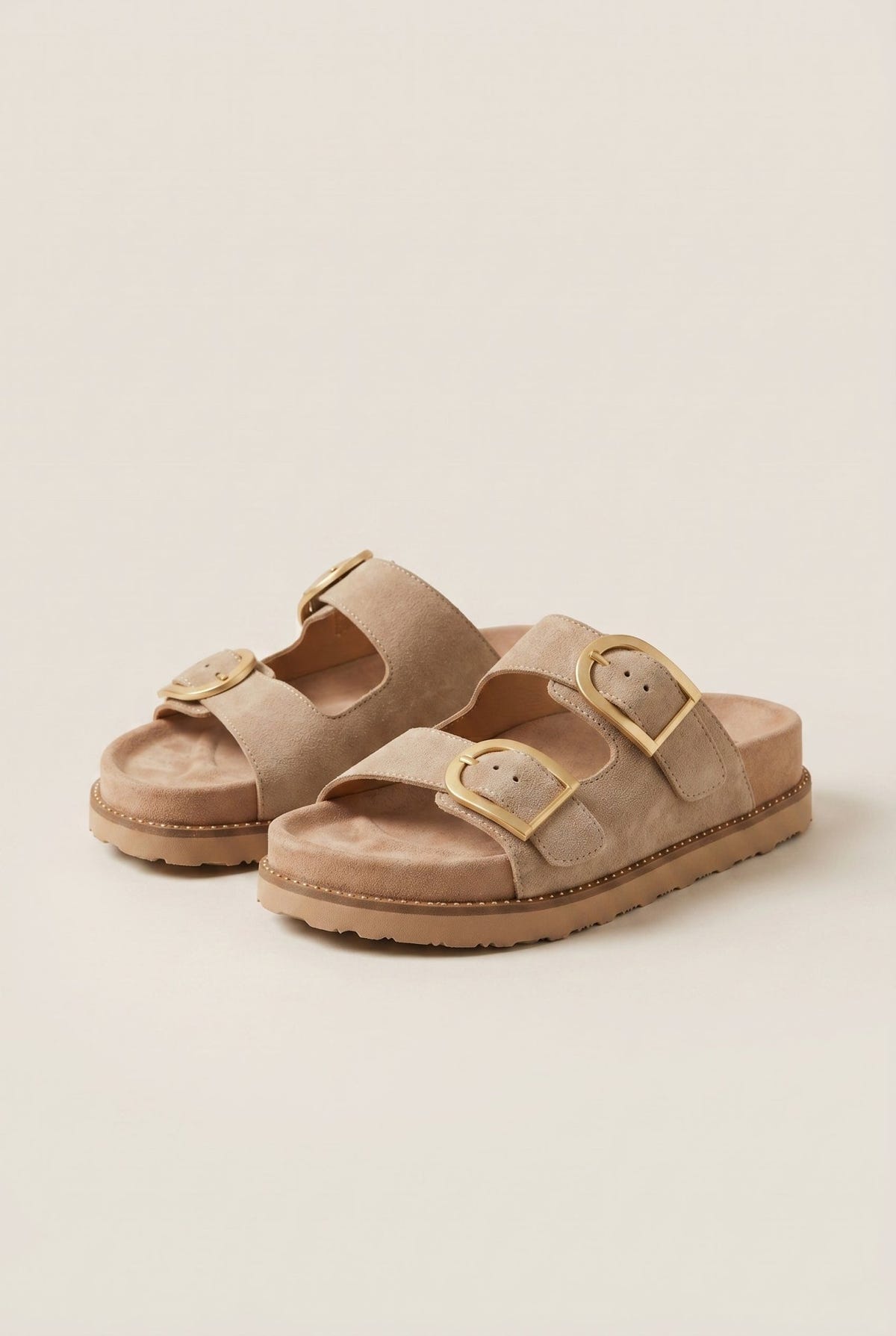 RAGAZZA - Flatform Sandals Statement Buckle - Beige Suede
