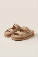 RAGAZZA - Flatform Sandals Statement Buckle - Beige Suede