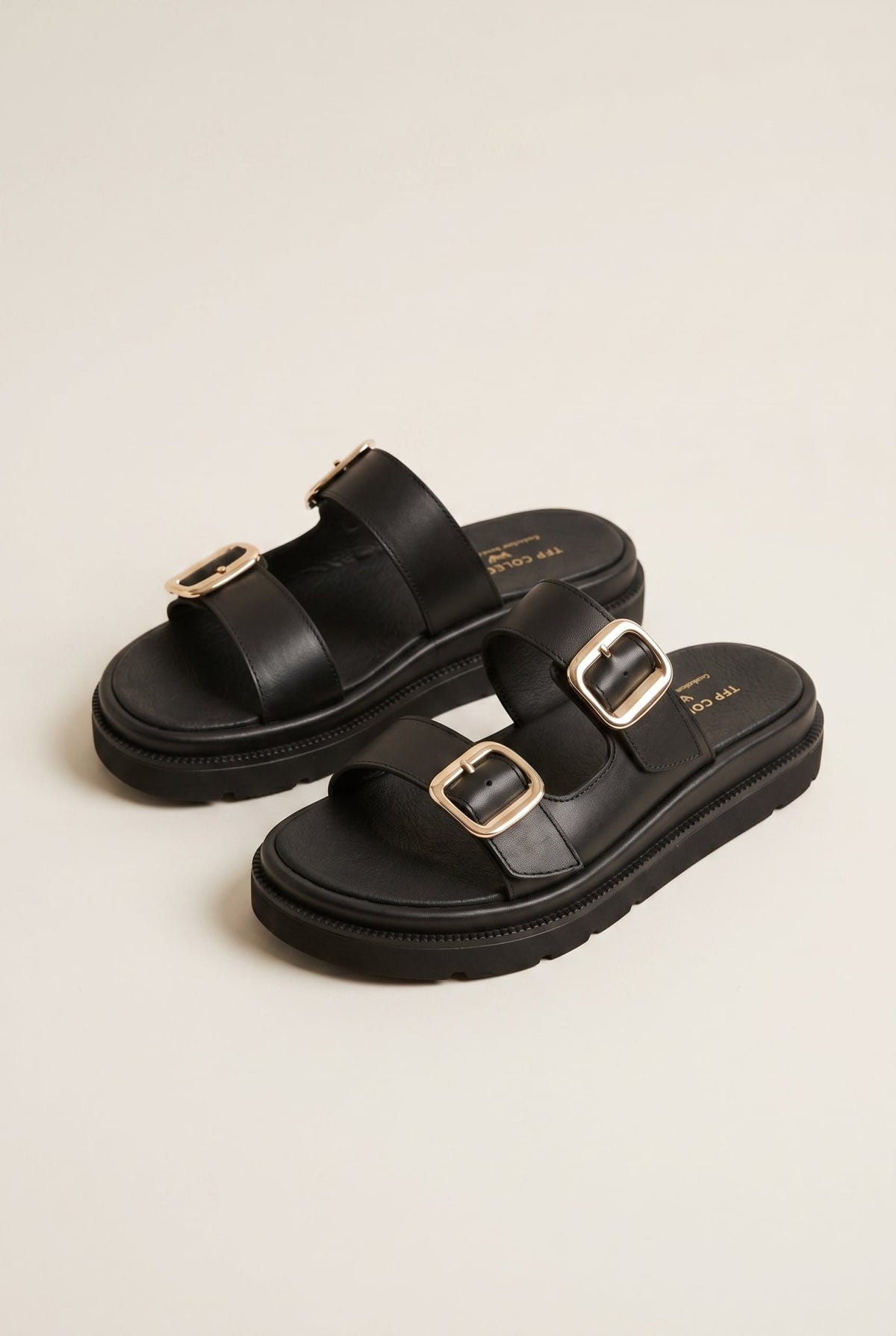 TFP - Flatform Sandals Statement Buckle - Black Matte