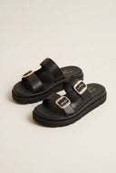 TFP - Flatform Sandals Statement Buckle - Black Matte
