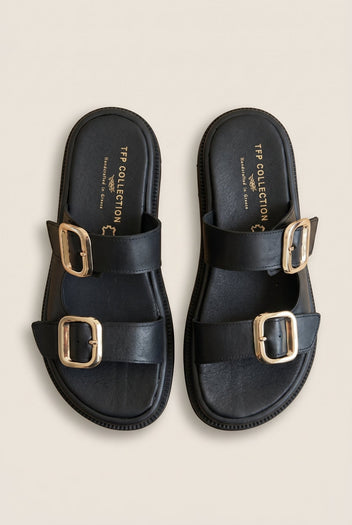 TFP - Flatform Sandals Statement Buckle - Black Matte