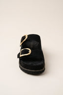 RAGAZZA - Flatform Sandals Statement Buckle - Black Suede