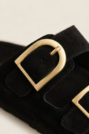RAGAZZA - Flatform Sandals Statement Buckle - Black Suede