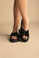 TFP - Flatform Sandals Statement Buckle - Black Suede