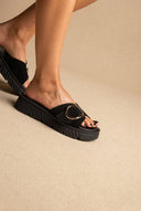 TFP - Flatform Sandals Statement Buckle - Black Suede