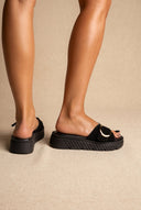 TFP - Flatform Sandals Statement Buckle - Black Suede