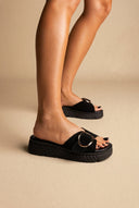 TFP - Flatform Sandals Statement Buckle - Black Suede