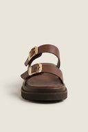 TFP - Flatform Sandals Statement Buckle - Brown Matte