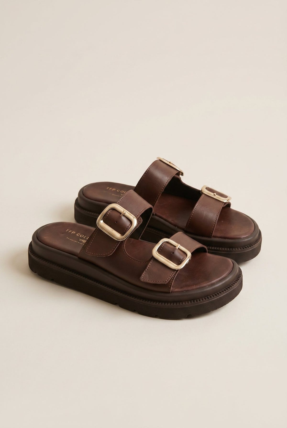 TFP - Flatform Sandals Statement Buckle - Brown Matte