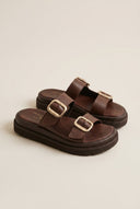 TFP - Flatform Sandals Statement Buckle - Brown Matte