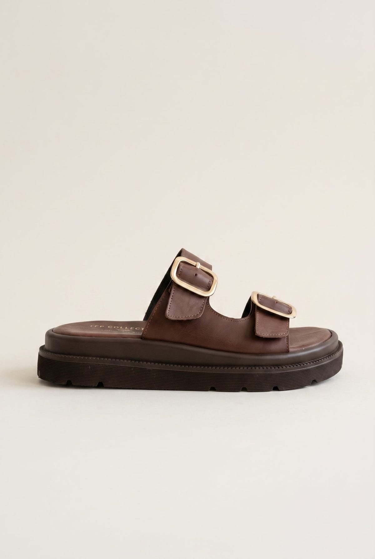 TFP - Flatform Sandals Statement Buckle - Brown Matte