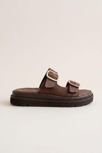 TFP - Flatform Sandals Statement Buckle - Brown Matte
