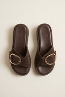 TFP - Flatform Sandals Statement Buckle - Dark Brown Suede
