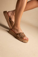 TFP - Flatform Sandals Statement Buckle - Taupe Suede