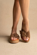TFP - Flatform Sandals Statement Buckle - Taupe Suede