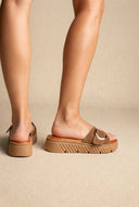TFP - Flatform Sandals Statement Buckle - Taupe Suede