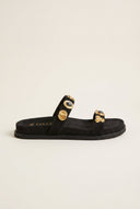 IRIS - Flatform Sandals Stone Detail - Black Suede