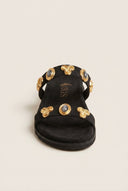 IRIS - Flatform Sandals Stone Detail - Black Suede