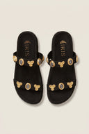 IRIS - Flatform Sandals Stone Detail - Black Suede
