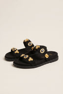 IRIS - Flatform Sandals Stone Detail - Black Suede