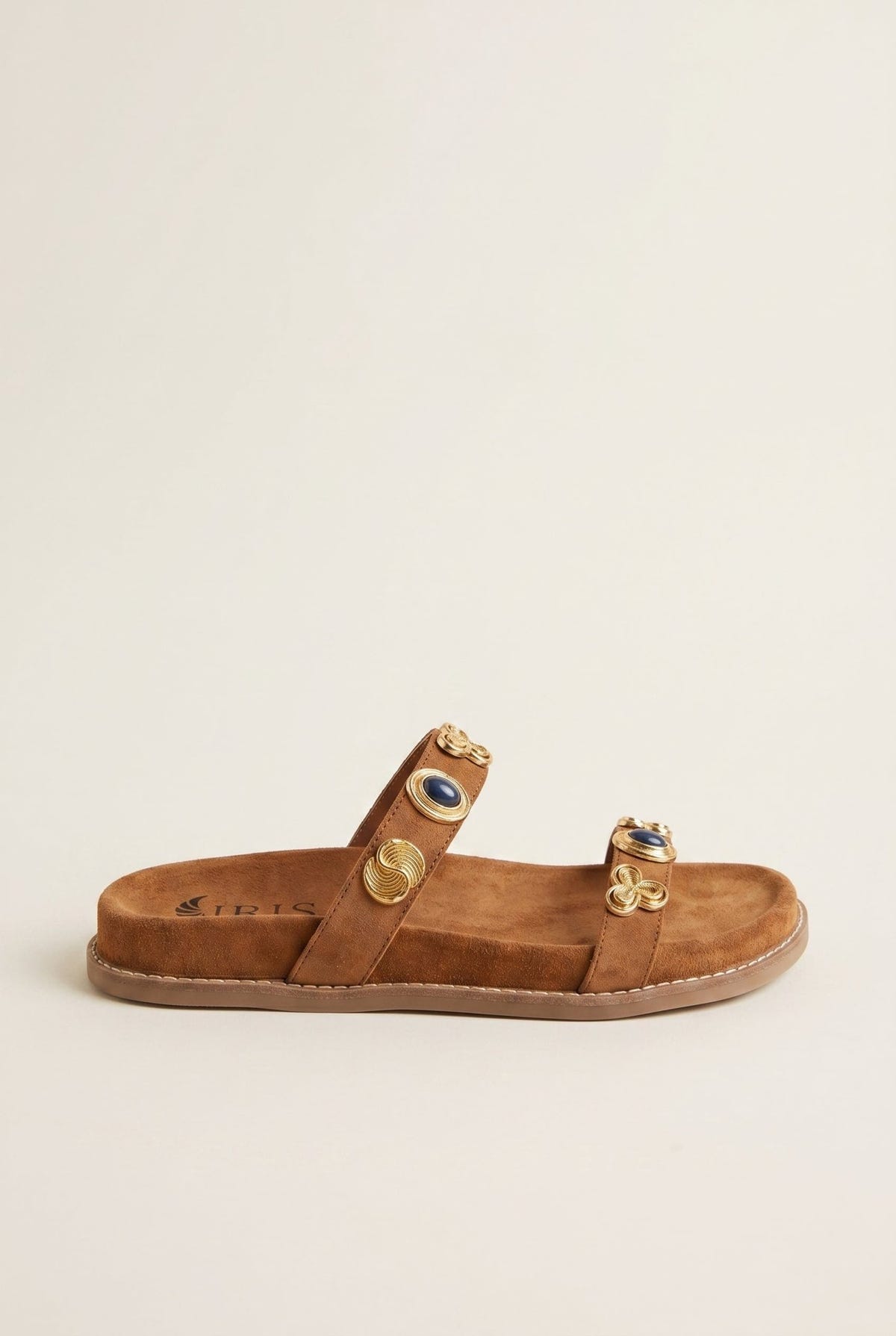 IRIS - Flatform Sandals Stone Detail - Tan Suede
