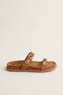 IRIS - Flatform Sandals Stone Detail - Tan Suede