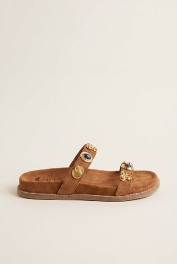 IRIS - Flatform Sandals Stone Detail - Tan Suede