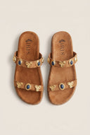 IRIS - Flatform Sandals Stone Detail - Tan Suede