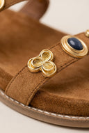 IRIS - Flatform Sandals Stone Detail - Tan Suede