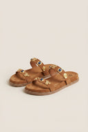 IRIS - Flatform Sandals Stone Detail - Tan Suede
