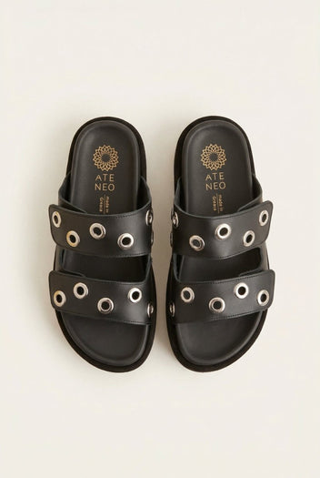 ATENEO - Flatform Sandals Studded Straps - Black Matte
