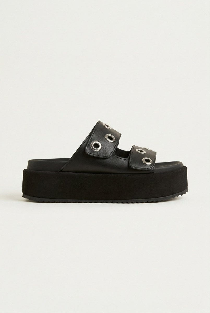 ATENEO - Flatform Sandals Studded Straps - Black Matte