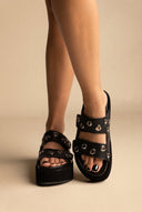 ATENEO - Flatform Sandals Studded Straps - Black Matte