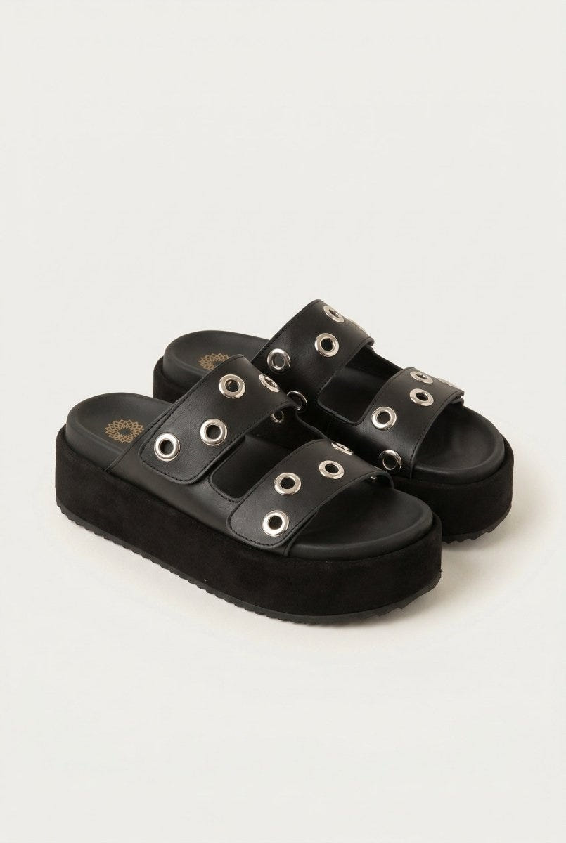 ATENEO - Flatform Sandals Studded Straps - Black Matte