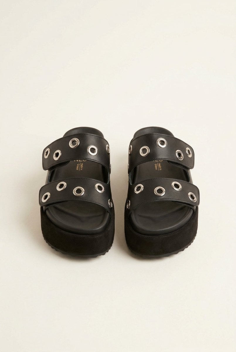 ATENEO - Flatform Sandals Studded Straps - Black Matte