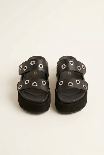 ATENEO - Flatform Sandals Studded Straps - Black Matte