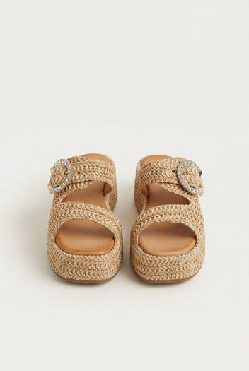 Mariella Fabiani - Flatform Sandals - Tan Raffia