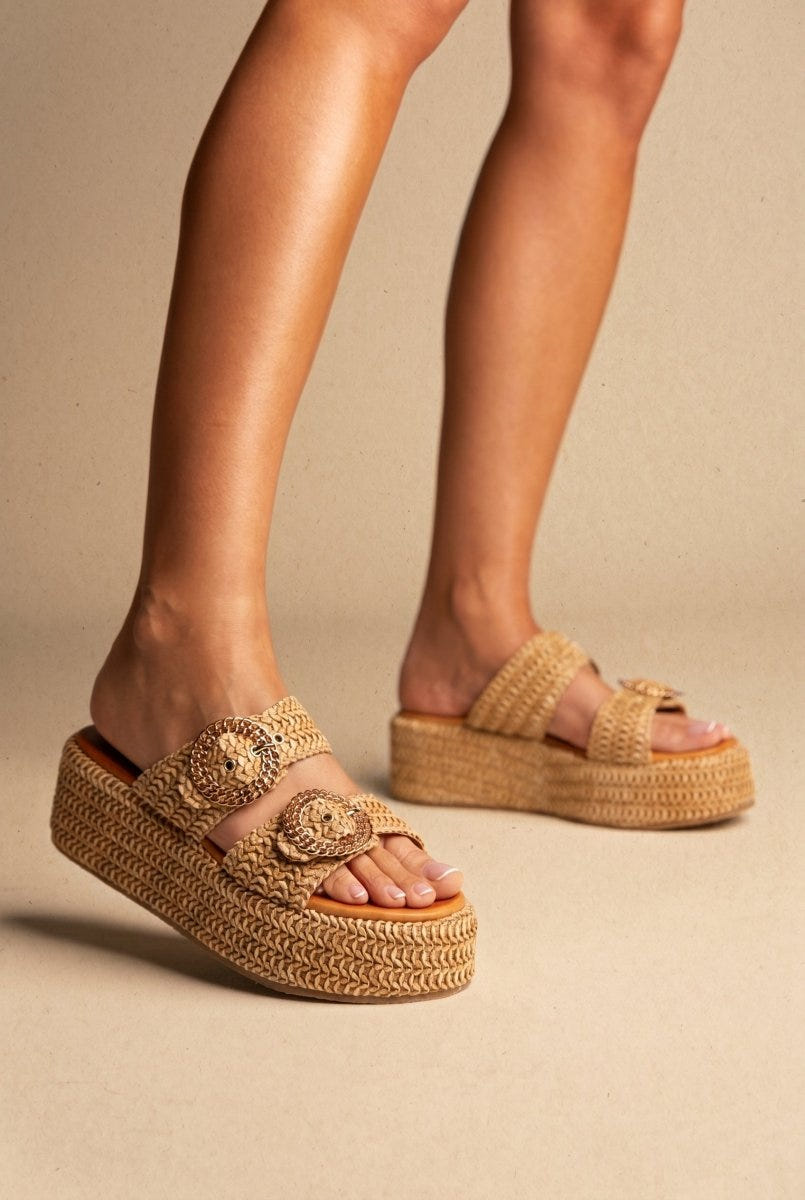 Mariella Fabiani - Flatform Sandals - Tan Raffia