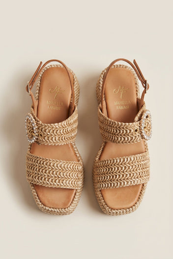Mariella Fabiani - Flatform Sandals - Tan Raffia